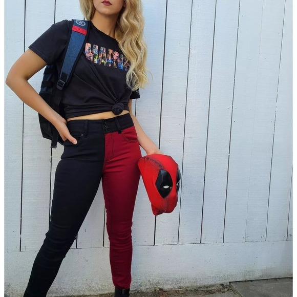 Hot Topic Denim - Hot Topic Jeans Black Red Split Size 7 High-Rise Super Skinny Punk Emo Grunge